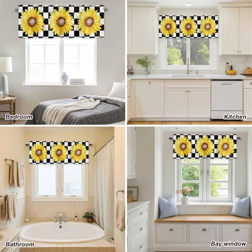 Miniatura 4 de Cenefas de girasol para ventanas de cocina, cenefa de cortina de granja, cortinas cortas de girasol de acuarela, cenefas con bolsillo para barra