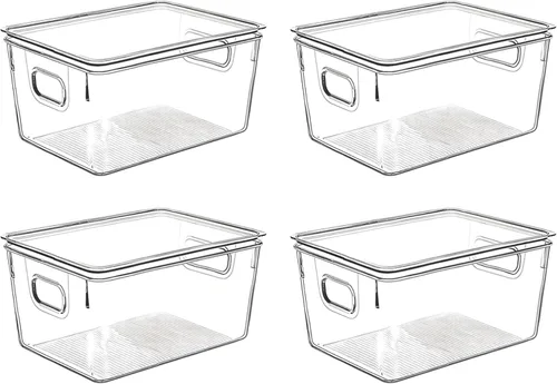 Miniatura 7 de Contenedores de almacenamiento de plástico transparente con tapas, perfectos para organización de cocina o organización y almacenamiento