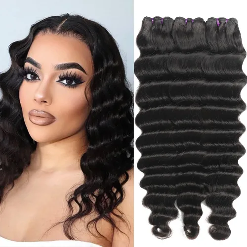 Miniatura 17 de Paquetes de cabello brasileño suelto de onda profunda con cierre, 3 paquetes y cierre de cabello humano de 10, 12, 14+10 pulgadas, 100% sin