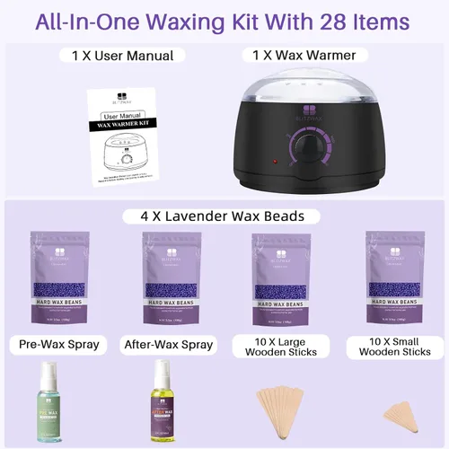 Miniatura 5 de BLITZWAX Kit de depilación brasileña y bikini para mujer, calentador de cera dura para cara, piernas y cuerpo, kit de depilación en casa, apto