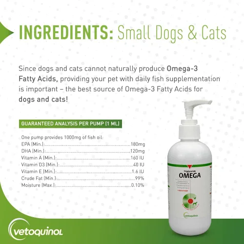 Miniatura 6 de Vetoquinol Suplemento líquido de triglicéridos Omega 3 para perros y gatos, suplemento de aceite de pescado líquido con EPA y DHA, promueve la piel