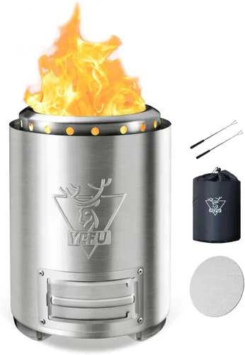 Miniatura 15 de YEFU Hoguera de mesa portátil: estufa de bajo humo para exteriores y patio, fogata de mesa de combustión segura alimentada por pellets y madera