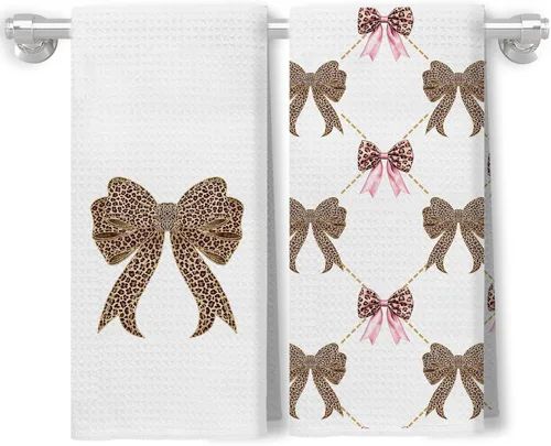 Miniatura 12 de Coquette - Toallas de cocina de leopardo con lazo rosa, toallas de mano retro de moda para baño, paños de cocina con estampado de leopardo funky