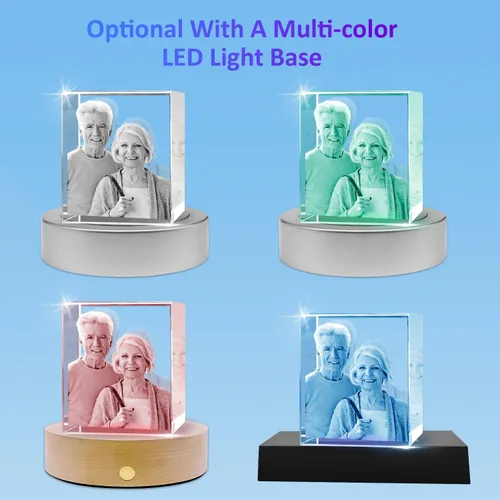 Miniatura 6 de Foto de cristal 3D con base de luz LED, regalos personalizados con tu propia foto, grabado láser imágenes 3D y texto personalizado, pequeño