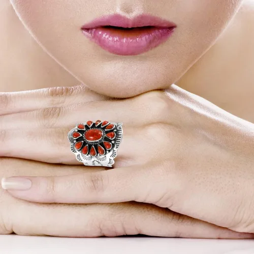 Miniatura 2 de Anillo de plata de ley con piedras preciosas auténticas y turquesa (selecciona color)