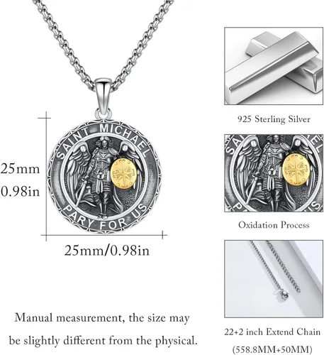 Miniatura 681 de Collar con colgante de plata de ley 925 con medalla de San Patrón, joyería religiosa para hombres y mujeres, con cadena de acero inoxidable 316L