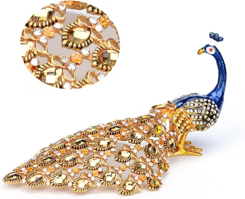 Miniatura 6 de Caja de baratijas con adornos de cristal de pavo real azul con bisagras, joyero decorativo con bisagras, tienda de anillos, regalo de lujo