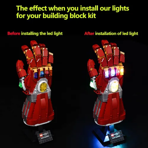 Miniatura 3 de Kyglaring Kit de iluminación LED diseñado para Lego Nano Gauntlet 76223 (sin modelo) y juego de luces compatible con réplica Iron Man Gauntlet