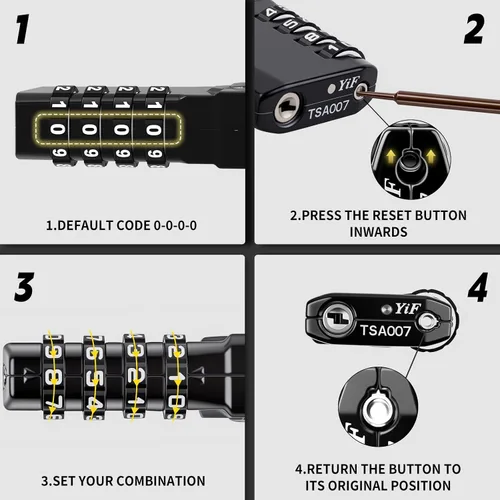 Miniatura 8 de XOOL 2 cerraduras de equipaje aprobadas por la TSA de 4 dígitos con cable de acero flexible, candado de equipaje reajustable para maletas, mochilas