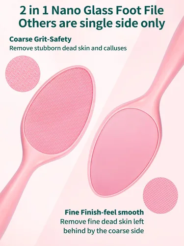 Miniatura 2 de Lima de pie de vidrio de 2 caras Removedor de callos sin soporte de drenaje (rosa) Diseño ergonómico de 2 caras Seguro, eficaz pero suave