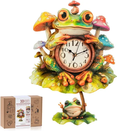 Miniatura 10 de Rompecabezas de madera 3D para adultos, kit de modelo de reloj de dragón azul con péndulo, rompecabezas 3D para adultos, kit de reloj de pared DIY