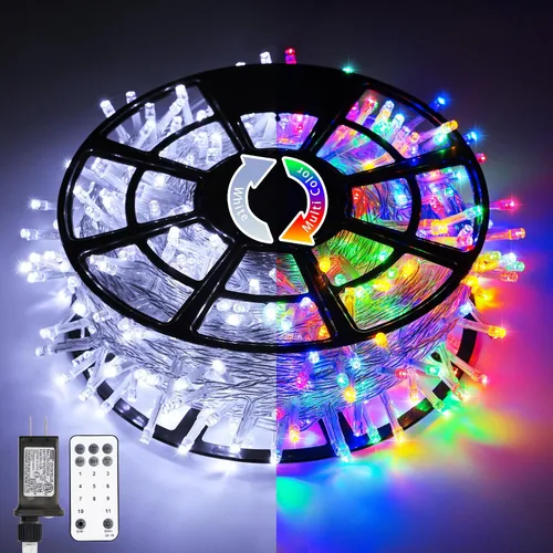 Miniatura 28 de JMEXSUSS 150 luces LED azules de Navidad para interiores y exteriores, luces de cadena conectables de 59 pies con enchufe, 8 modos de luces de hadas