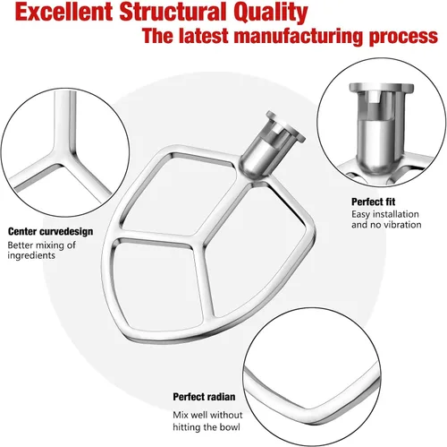 Miniatura 2 de Batidor plano de acero inoxidable de 5.5 a 6 cuartos para batidora de pie KitchenAid, accesorios de accesorio de paleta de ayuda de cocina, sin