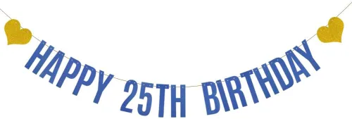 Betteryanzi - Cartel de feliz cumpleaños 25, pre-encordado, guirnalda de papel con purpurina azul para suministros de decoración de fiesta de