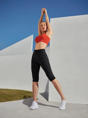 Miniatura 5 de Ewedoos Leggings hasta la rodilla con bolsillos, pantalones capri para mujer, cintura alta, pantalones de yoga para entrenamiento casual de verano
