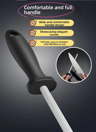 Miniatura 7 de Varilla de acero profesional para afilar cuchillos de 13 pulgadas, varilla magnética de alto carbono para cuchillos de chef de cocina, agarre