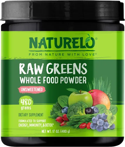 NATURELO Polvo de superalimentos de verdes crudos - Sin azúcar - Aumenta la energía, desintoxica, mejora la salud - Espirulina orgánica - Hierba de