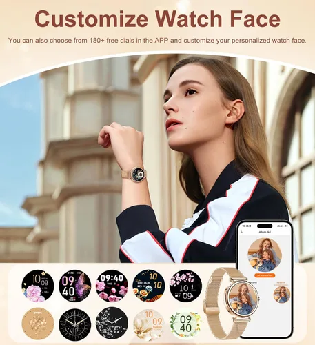 Miniatura 6 de Reloj inteligente para mujer, reloj inteligente de 1.27 pulgadas con llamada Bluetooth, oro rosa y rosa