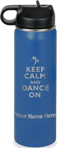 Miniatura 29 de LaserGram Botella de agua personalizada, mantén la calma y baila, acero inoxidable de doble pared aislada al vacío con popote superior, regalo Rosa