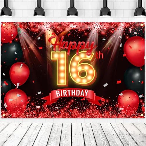 Miniatura 16 de Cartel de feliz cumpleaños 10 años, fondo rojo y negro, decoraciones de cumpleaños para niñas y niños de 10 años, artículos de fotografía
