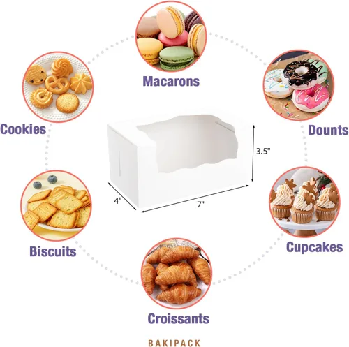 Miniatura 5 de Cajas de 25 rollos para pasteles, cajas de rollo de calabaza de 7 x 4 x 3.5 pulgadas, cajas de panadería blancas con ventana, cajas para muffins