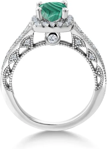Miniatura 73 de Gem Stone King Anillo de compromiso de plata de ley 925 de 0.236 in con piedra natal y zafiro blanco creado con acento Anillo de compromiso