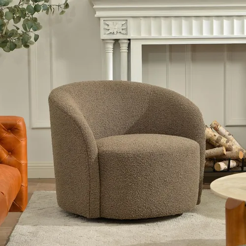 Miniatura 24 de KINWELL Silla giratoria Boucle de 34 pulgadas con juego otomano redondo de 18 pulgadas, juego totalmente ensamblado de silla y reposapiés de sherpa