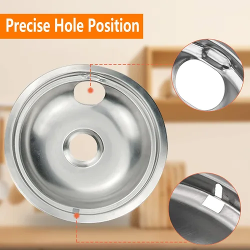 Miniatura 3 de Cubiertas para quemadores de estufa Mejiao, sartenes de goteo cromadas de repuesto para Frigidaire Kenmore 316048413 y 316048414, 4 piezas (4x6")