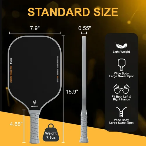 Miniatura 5 de Pickleball Paddles Set of 2/4, USAPA Approved Carbon Fiber Surface Pickle Ball Set - 14mm PP Honeycomb Core of Lightweight Pickleball Rackets Juego
