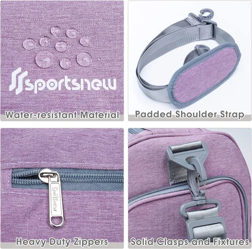 Miniatura 4 de Bolsa de gimnasio deportiva con bolsillo húmedo y compartimento para zapatos, bolsa de entrenamiento para hombres y mujeres, 4-Morado