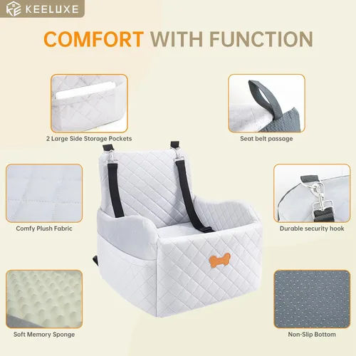 Miniatura 5 de Asiento de automóvil para perros pequeños, asiento elevador para perros con relleno de espuma viscoelástica gruesa con 2 correas de seguridad y Gris