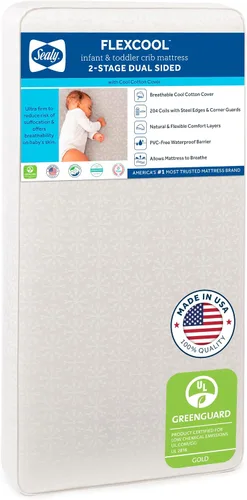 Colchón de cuna Sealy Baby Flex Cool de 2 etapas transpirable con ajuste para cama de niño, funda de algodón transpirable y resistente al agua, 204