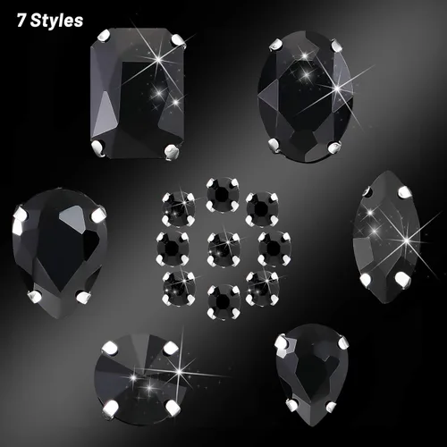 Miniatura 4 de WILLBOND 156 piezas de diamantes de imitación para coser con garra, diamantes de imitación de cristal con base plana, gemas con engaste de metal