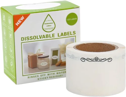 L LIKED 120 calcomanías solubles para contenedores de 1 1/2 x 2 1/2 pulgadas, etiquetas de conservas para tarros (rollo de 120) (1 rollo)