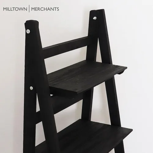 Miniatura 3 de Estante de escalera envejecido, estantería rústica inclinada para decoración del hogar (negro)
