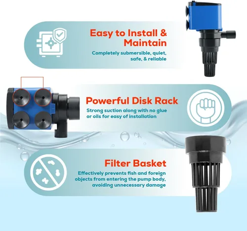 Miniatura 5 de Aqua Dream Bomba de acuario y filtro de tanque de peces, bomba de agua sumergible 3 en 1, oxigenación de circulación silenciosa, 15 W, 800 L/H