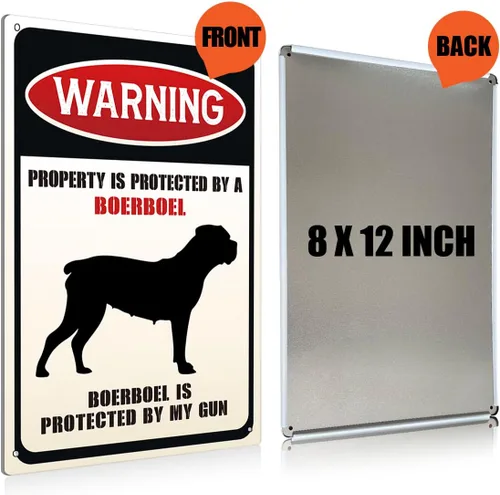 Miniatura 2 de BEASTZHENG Divertidos letreros de metal con advertencia de perro para decoración de pared, decoración de la propiedad está protegida por un Boerboel