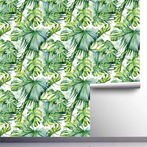 Miniatura 5 de Papel tapiz tropical para despegar y pegar, papel tapiz autoadhesivo verde prepegado, grueso, impermeable, para decoración, 17.7 pulgadas x 9.8 pies