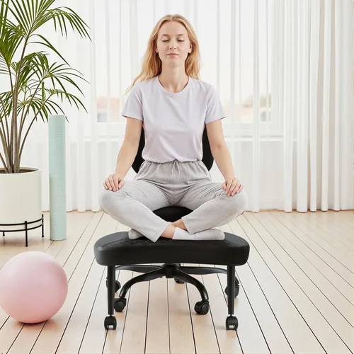 Miniatura 6 de GUNJI Silla de oficina ergonómica con patas cruzadas, silla de meditación giratoria de 360° con ruedas, silla para TDAH con reposapiés, soporte Negro