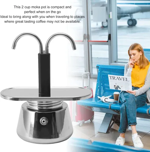 Miniatura 9 de CHICIRIS Cafetera, olla, cafetera, 2 tazas de 3.4 fl oz, olla doble de acero inoxidable, moca, cafetera italiana de conducto DIY