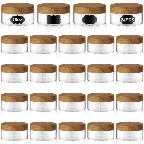 Miniatura 26 de Dandat 24 piezas 8 oz botes de plástico con tapa y etiqueta. Recipientes de muestra de cosméticos redondos ámbar PET recargables y vacíos para Ámbar