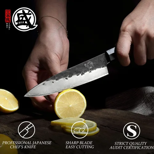 Miniatura 7 de MITSUMOTO SAKARI Cuchillo de pelar japonés de 5.5 pulgadas, acero 9Cr18MoV de 3 capas Fruit Peeling and Trimming, Small Vegetable Prep, Petty