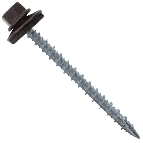 Miniatura 8 de 10 tornillos para techos de metal gris ABC de 2-1/2 pulgadas, cabezal de arandela hexagonal, arranque automático/roscado, arandela EPDM. 1 bolsa