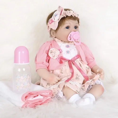 Miniatura 4 de ENADOLL Reborn Baby Doll - Juego de regalo realista de vinilo de silicona rosa bebé, 16 pulgadas, con peso, cuerpo suave, realista, para edades de 3