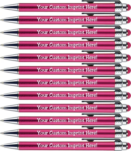 Bolígrafos personalizados con punta de stylus -Bright Vibes- acción de clic, personalizables, escritura negra, bolígrafos con nombre impreso, Rosa