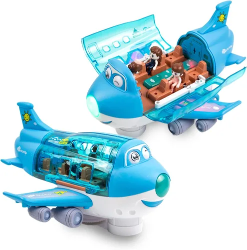 Toysery Juguetes de Avión para Niños, Acción de Choca y Avanza, Avión de Juguete para Pequeñitos con Luces LED Intermitentes y Sonidos para Niños y