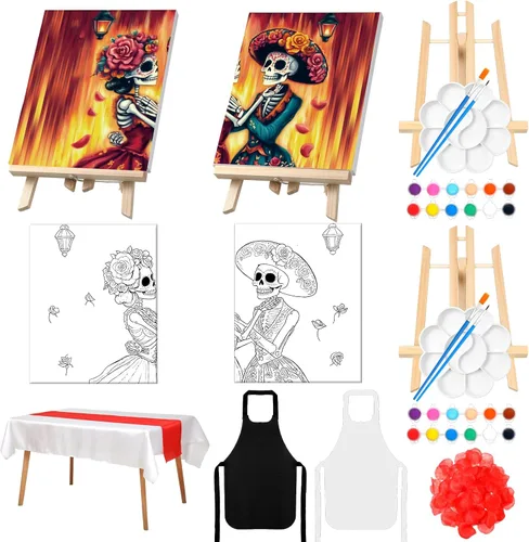 Miniatura 13 de Zhanmai 112 Piezas Kit de Sorber y Pintar para Adultos Noche de Cita Lienzo Predibujado Kit de Pintura para Parejas Pintura en Lienzo Arte