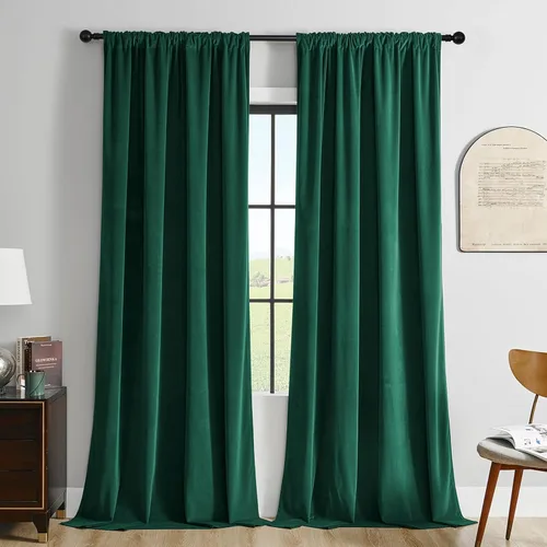Miniatura 17 de Joydeco Cortinas de terciopelo negro de 63 pulgadas de largo, 2 paneles, cortinas opacas de lujo con bolsillo para barra, cortinas de ventana
