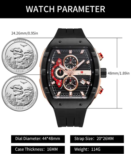 Miniatura 4 de Watches for Men Original Analog Quartz Waterproof Sport Mens Watches Tonneau Chronograph Luminous Fashion Unique Casual Watch with Silicone Strap