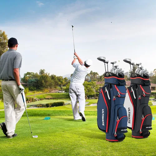 Miniatura 7 de GYMAX Bolsa de golf, bolsa de carrito de golf con divisor de 14 vías con capucha de lluvia y bolsa enfriadora, bolsa de golf impermeable para Negro